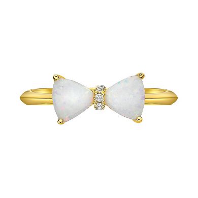 Gemminded 18k Gold Over Silver Lab-Created Opal & Diamond Accent Ring