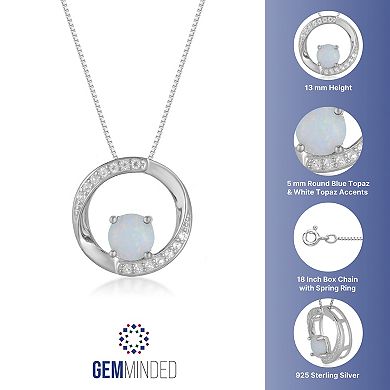 Gemminded Sterling Silver Lab-Created Opal & Lab-Created White Sapphire Circle Pendant Necklace