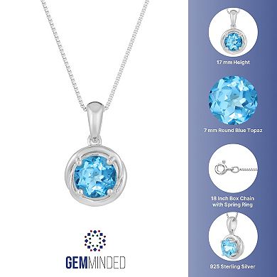 Gemminded Sterling Silver Blue Topaz Circle Pendant Necklace