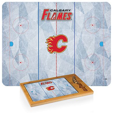 Picnic Time Calgary Flames Icon Glass Top Cutting Board & Knife Set