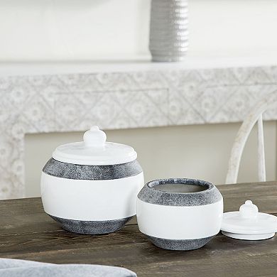 Stella & Eve Round Textured Matte Gray & Glossy White Ceramic Jar 2-piece Set