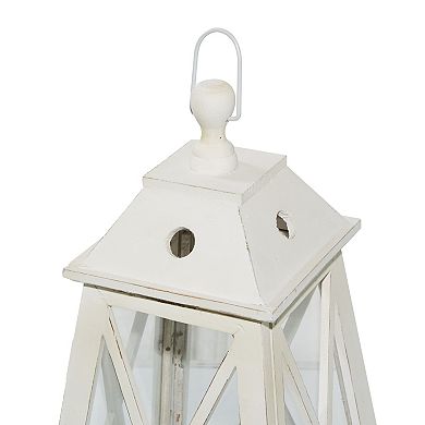 Stella & Eve Tall Triangular Wood & Glass White Lantern 2-piece Set