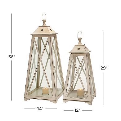 Stella & Eve Tall Triangular Wood & Glass White Lantern 2-piece Set