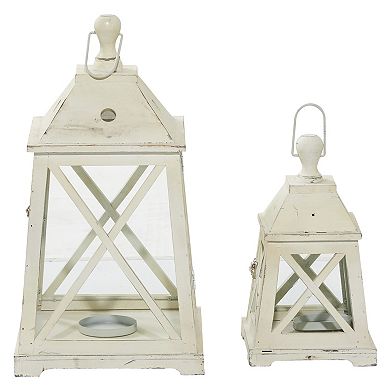 Stella & Eve Trapezoid White Wood & Glass Lantern 2-piece Set