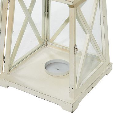 Stella & Eve Trapezoid White Wood & Glass Lantern 2-piece Set
