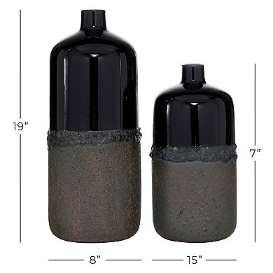 Stella & Eve Black Glazed Ceramic Vase 2-piece Set