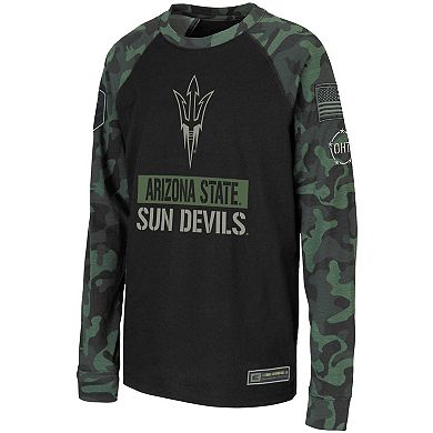 Youth Colosseum Black/Camo Arizona State Sun Devils OHT Military Appreciation Raglan Long Sleeve T-Shirt