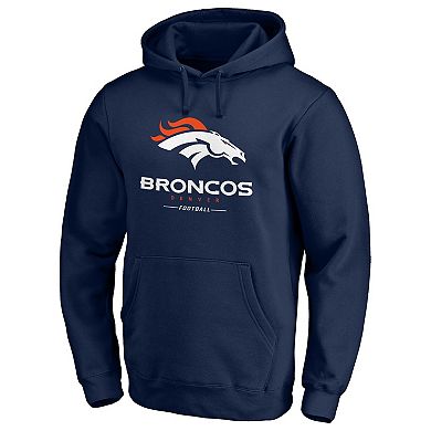 Men's Fanatics Branded Navy Denver Broncos Logo Team Lockup Fitted Pullover Hoodie