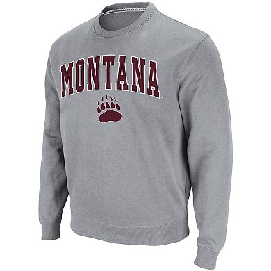 Men's Colosseum Heathered Gray Montana Grizzlies Arch & Logo Tackle Twill Pullover Sweatshirt