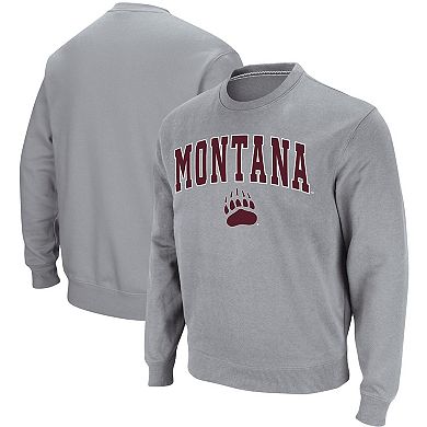 Men's Colosseum Heathered Gray Montana Grizzlies Arch & Logo Tackle Twill Pullover Sweatshirt