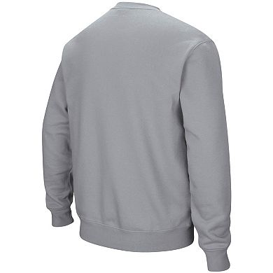 Men's Colosseum Heathered Gray NDSU Bison Arch & Logo Tackle Twill Pullover Sweatshirt