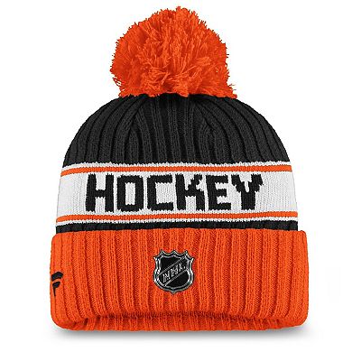 Women's Fanatics Branded Black/Orange Philadelphia Flyers Authentic Pro Locker Room Cuffed Knit Hat with Pom