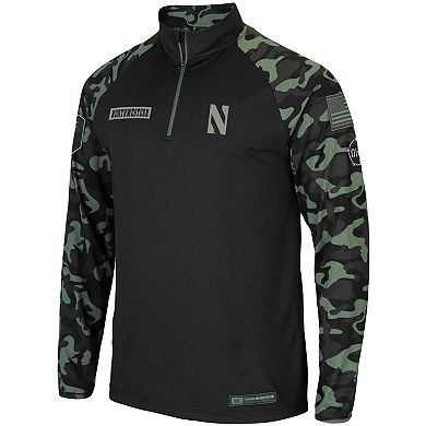 Men's Colosseum Black Northwestern Wildcats OHT Military Appreciation Take Flight Raglan Quarter-Zip Jacket