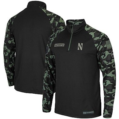 Men's Colosseum Black Northwestern Wildcats OHT Military Appreciation Take Flight Raglan Quarter-Zip Jacket