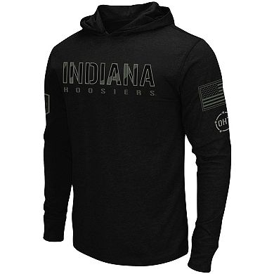 Men's Colosseum Black Indiana Hoosiers OHT Military Appreciation Hoodie Long Sleeve T-Shirt