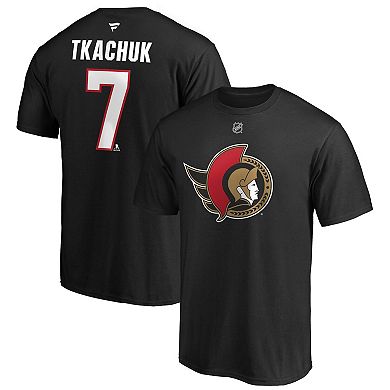 Men's Fanatics Branded Brady Tkachuk Black Ottawa Senators Authentic Stack Name & Number T-Shirt
