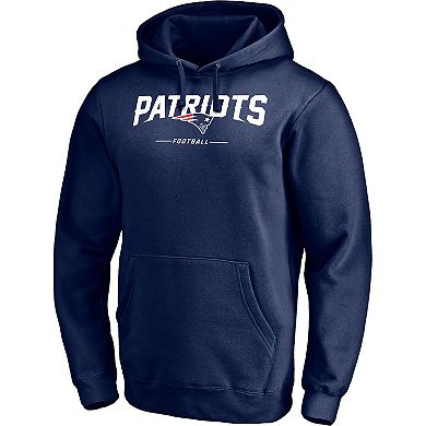 Men's Fanatics Navy New England Patriots Logo Team Lockup Fitted Pullover Hoodie