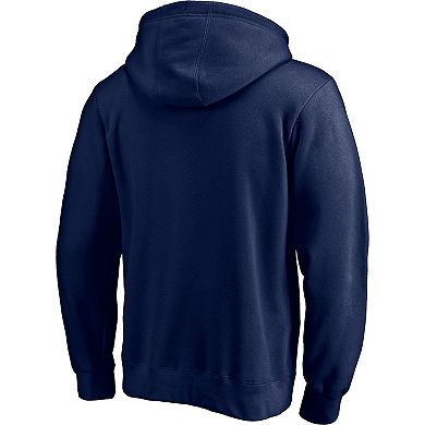 Men's Fanatics Navy New England Patriots Logo Team Lockup Fitted Pullover Hoodie