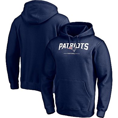 Men's Fanatics Navy New England Patriots Logo Team Lockup Fitted Pullover Hoodie