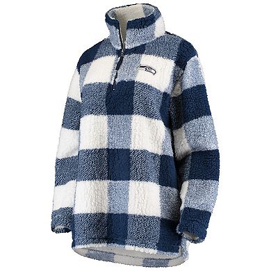 Women's G-III 4Her by Carl Banks Navy Seattle Seahawks Sherpa Plaid Quarter-Zip Jacket