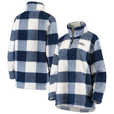 Women's G-III 4Her by Carl Banks Navy Seattle Seahawks Sherpa Plaid Quarter-Zip Jacket