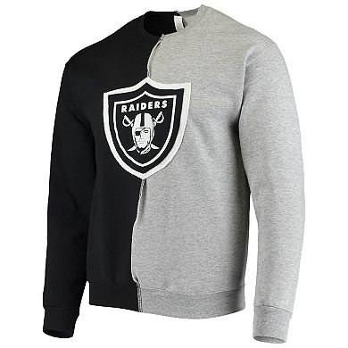 Men's Refried Apparel Black/Heather Gray Las Vegas Raiders Sustainable Split Center Pullover Sweatshirt