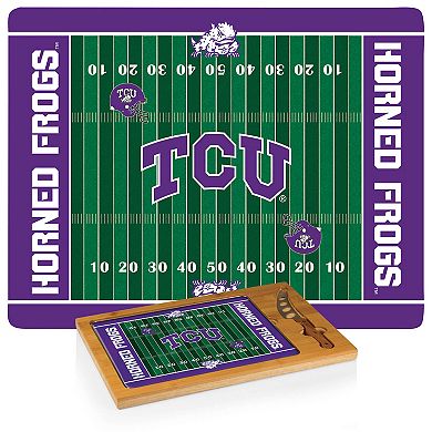 Picnic Time TCU Horned Frogs Icon Glass Top Cutting Board & Knife Set