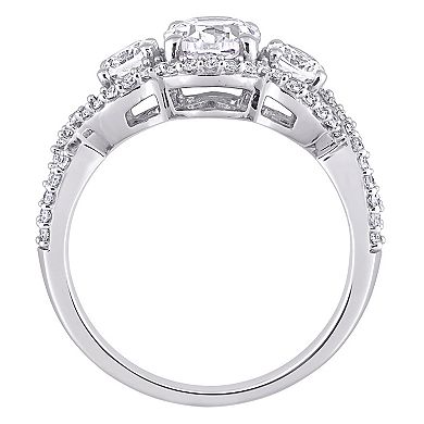 Stella Grace 10k White Gold Lab-Created White Sapphire & 1/3 Carat T.W Diamond 3-Stone Ring