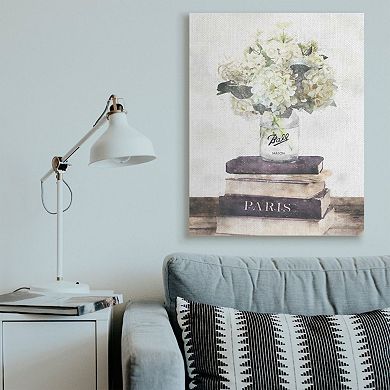 Stupell Home Decor Delicate White Florals on Parisian Bookstack Wall Art