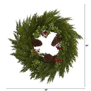 nearly natural 26-in. Cypress Artificial Christmas Wreath
