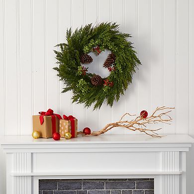 nearly natural 26-in. Cypress Artificial Christmas Wreath