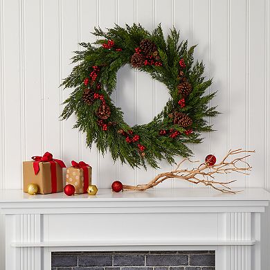 nearly natural 32-in. Cypress Artificial Christmas Wreath