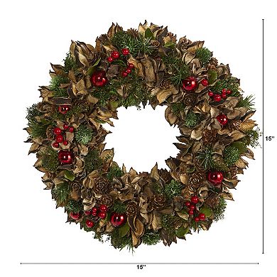 nearly natural Mixed Greens Artificial Christmas Wreath