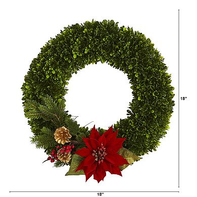nearly natural Tea Leaf & Poinsettia Artificial Christmas Wreath