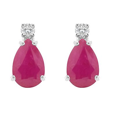 Celebration Gems 14k Gold Pear-Shaped Ruby & Diamond Accent Earrings