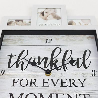 American Art Decor Thankful Collage & Wall Clock White