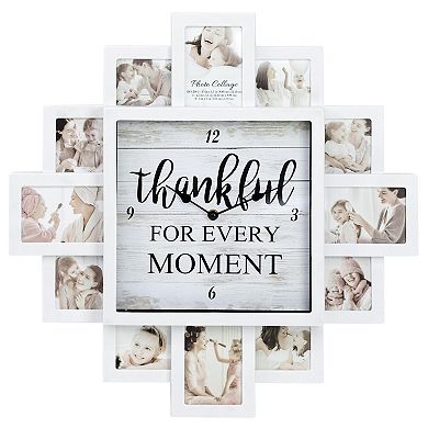 American Art Decor Thankful Collage & Wall Clock White