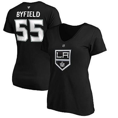 Women's Fanatics Branded Quinton Byfield Black Los Angeles Kings Authentic Stack Name & Number V-Neck T-Shirt