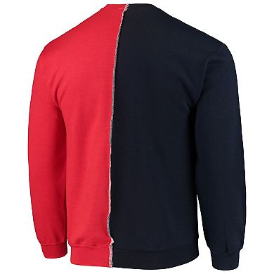 Men's Refried Apparel Navy/Red New England Patriots Sustainable Split Center Pullover Sweatshirt