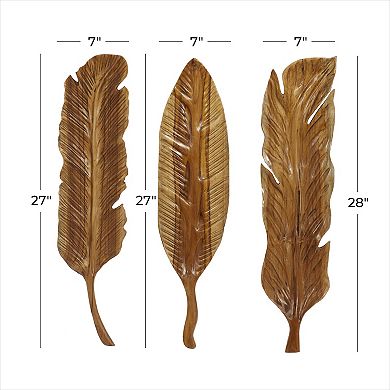 Stella & Eve Feather Teak Wood Wall Decor 3-piece Set