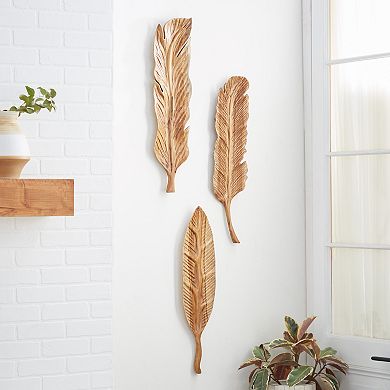 Stella & Eve Feather Teak Wood Wall Decor 3-piece Set