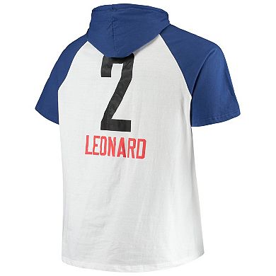 Men's Fanatics Branded Kawhi Leonard White/Royal LA Clippers Big & Tall Player Raglan Short Sleeve Hoodie