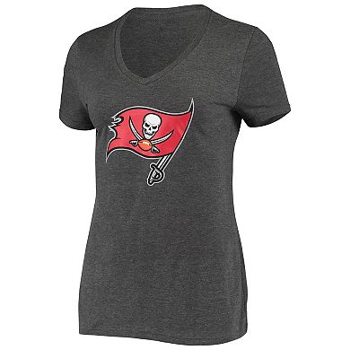 Women's Fanatics Branded Heathered Charcoal Tampa Bay Buccaneers Primary Logo V-Neck T-Shirt