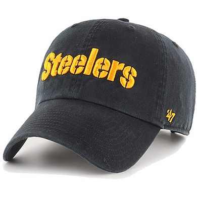 Men's '47 Black Pittsburgh Steelers Clean Up Script Adjustable Hat