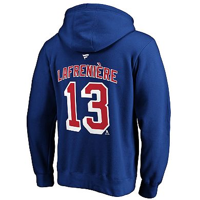 Men's Fanatics Branded Alexis Lafreniere Royal New York Rangers Authentic Stack Player Name & Number Fitted Pullover Hoodie