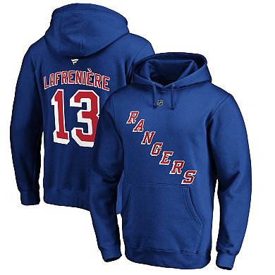 Men's Fanatics Branded Alexis Lafreniere Royal New York Rangers Authentic Stack Player Name & Number Fitted Pullover Hoodie