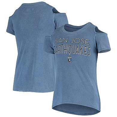 Girls Youth 5th & Ocean by New Era Blue San Jose Earthquakes Cold Shoulder T-Shirt