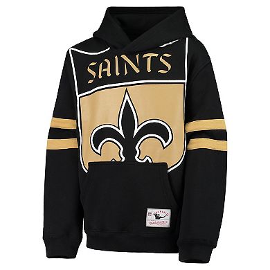 Youth Mitchell & Ness Black New Orleans Saints Big Face Pullover Hoodie