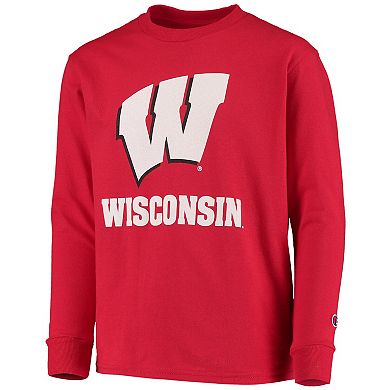 Youth Champion Red Wisconsin Badgers Lockup Long Sleeve T-Shirt