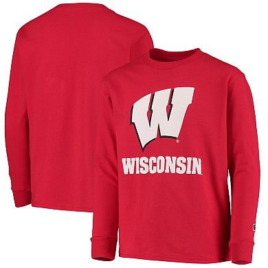 Youth Champion Red Wisconsin Badgers Lockup Long Sleeve T-Shirt